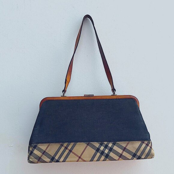 Vintage Burberry frame bag leather, denim and the check cloth. - Picture 1 of 8